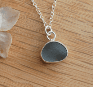 dark-grey-seaglass-necklace-with-silver-chain.